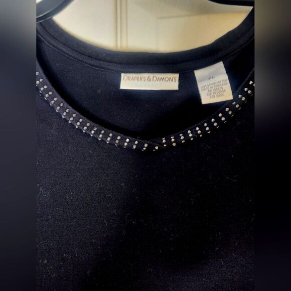 Draper's& Dimon's Pl Black 100% PIMA COTTON 3/4SL Rhinestones Women Top Sweater - Picture 4 of 6
